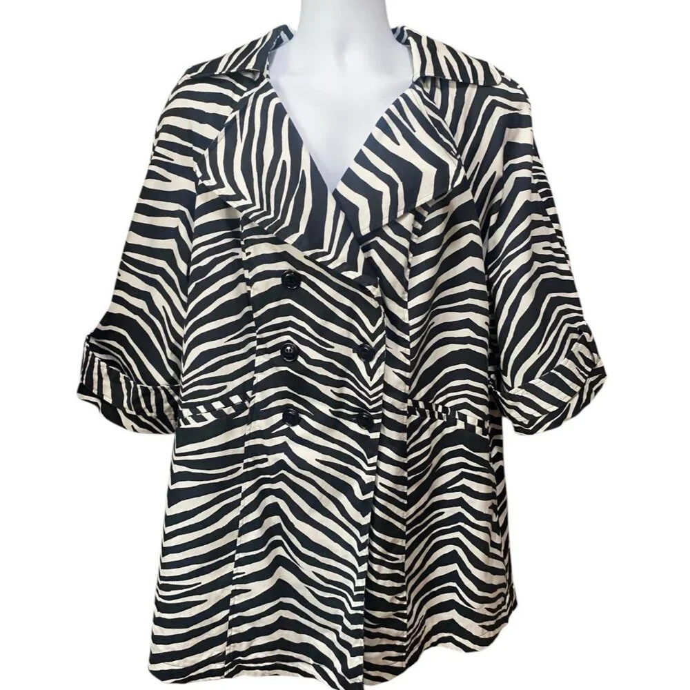 Lane Bryant Size 18 Jacket Zebra Pattern Coat 3/4 Sleeve Double Breasted - Picture 1 of 13